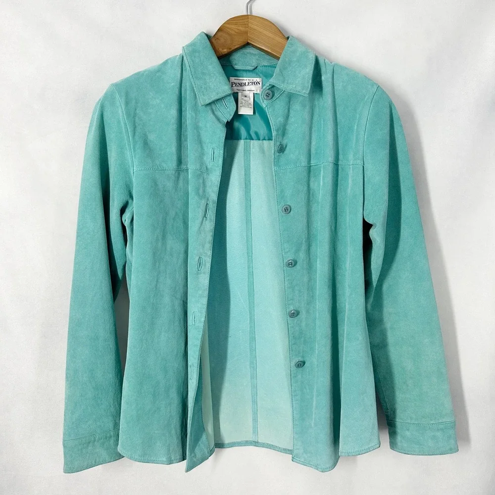 Pendleton Turquoise Blue Genuine Suede Shacket Shirt Jacket Womens‎ Size Medium